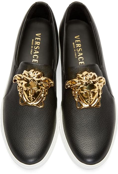 mens versace slip on shoes black|Versace men's medusa sneakers.